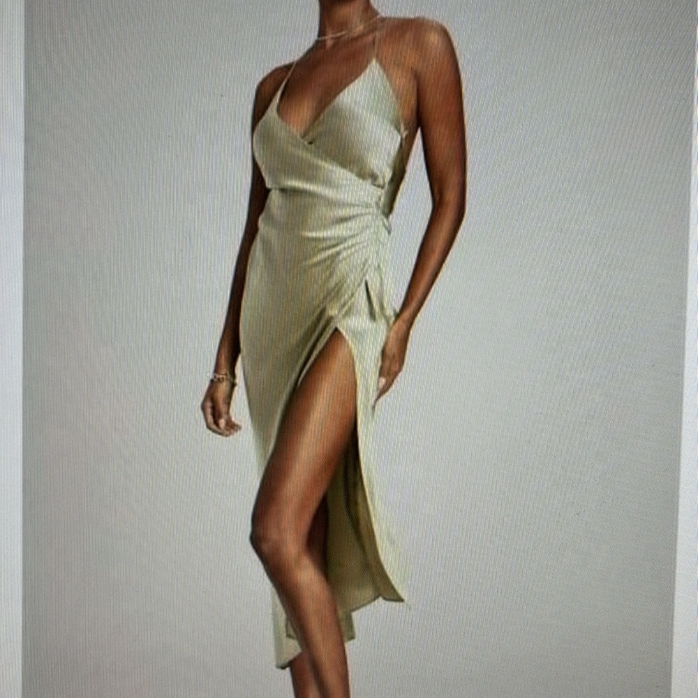 NWT Retrofete SER.O.YA Silk Emma Midi Dress. Large. Color is Sage